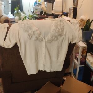 Red White Floral Embellished Blouse